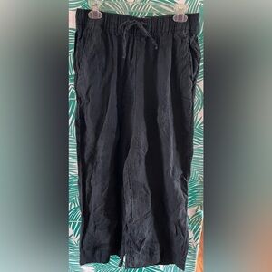 Joie black 100% linen embroidered wide leg pants sz L tie waist